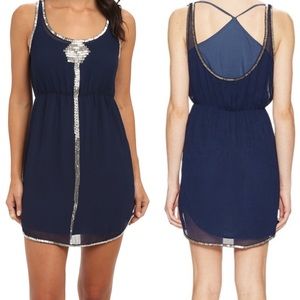 Aryn K Beaded Blue Mini Dress NWT